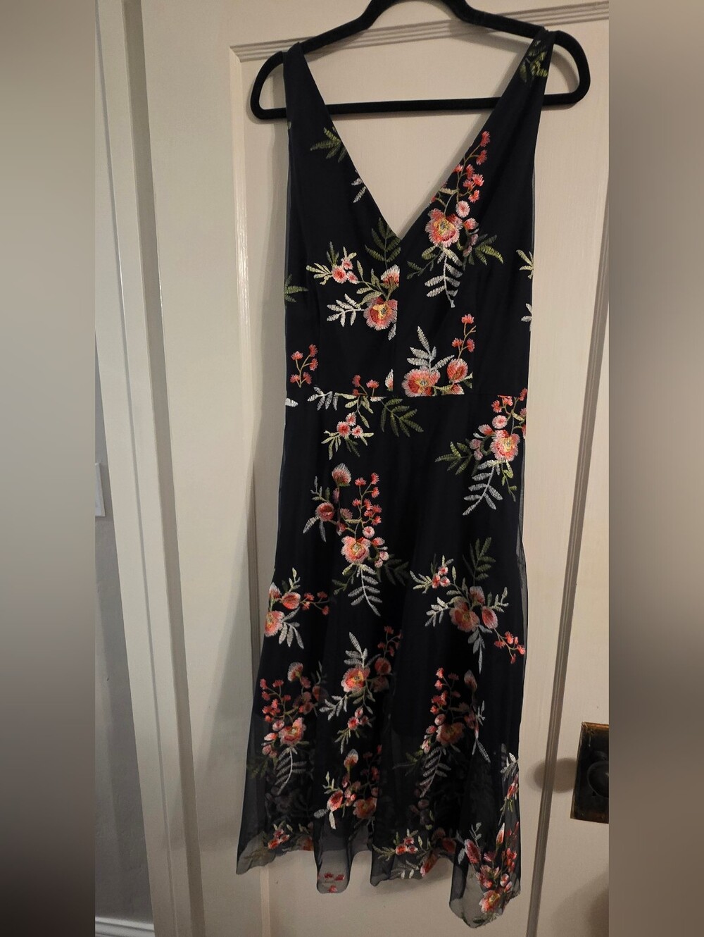Vince Camuto Navy Cocktail Dress with Pink Floral Embr